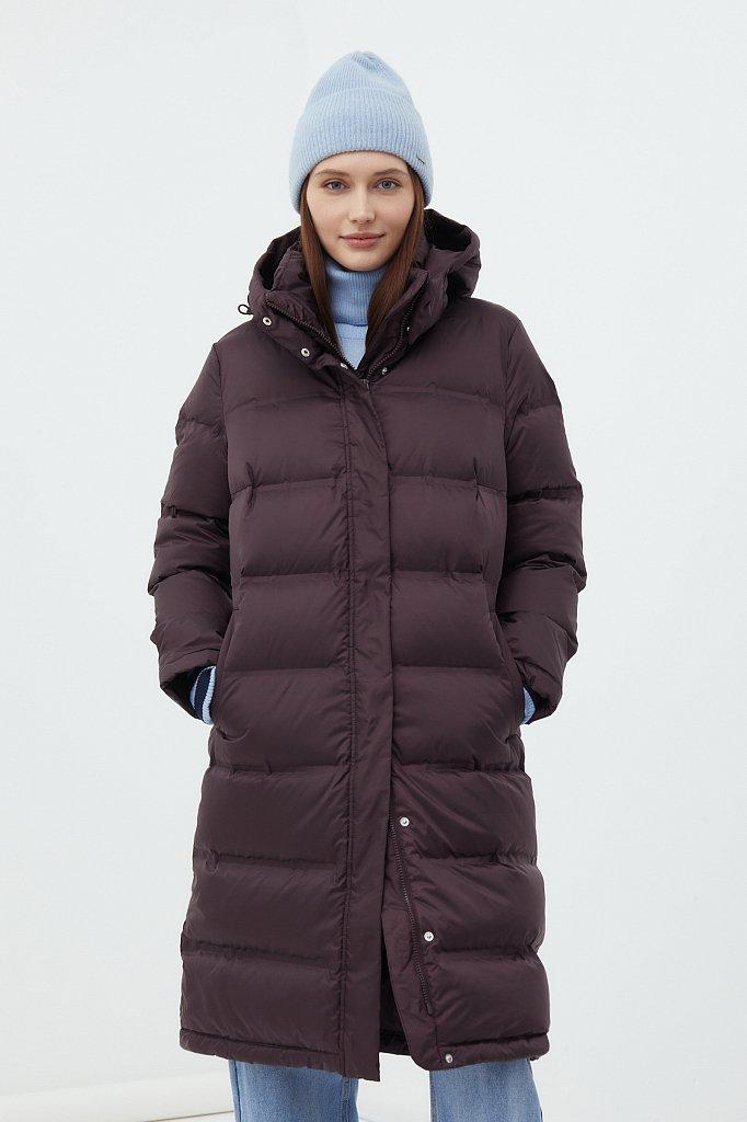 Довгий жіночий стьобаний пуховик Finn Flare FWB110100-825 Ultralight бордовий XS, фото 1