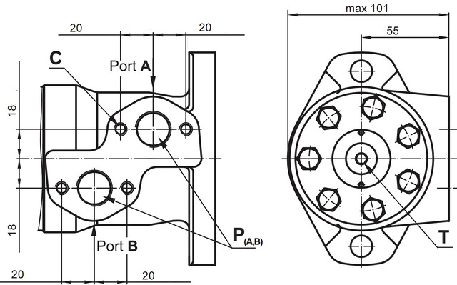 Боковые порты гидромотора MP CD Боковые порты гидромотора MP CD
