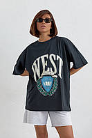 Хлопковая футболка оверсайз с надписью West - черный цвет, L (есть размеры) ld
