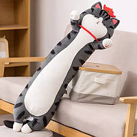 Длинный кот батон 130см игрушка подушка, мягкая плюшевая игрушка антистресс, Темно-серый