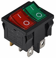 KCD1-6-2101N GR+R/B 220V Переключатель 2-клавишный зеленый+красный с подсветкой