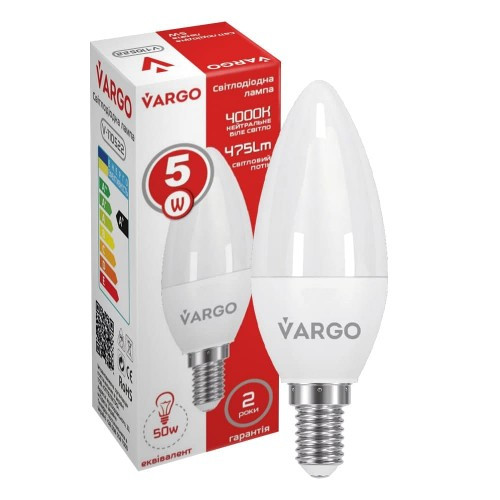 LED лампа VARGO C37 5W E27 665lm 4000K (V-110521)