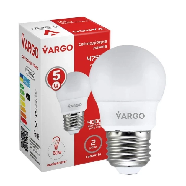 LED лампа VARGO G45 5W E27 665lm 4000K (V-110537), фото 1