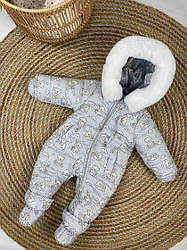 Дитячий цільний зимовий теплий комбінезон на овчині з капюшоном на зріст 74 см