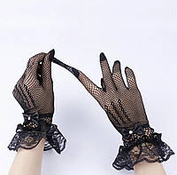 Женские перчатки в сеточку, летние короткие перчатки. Черный цвет.