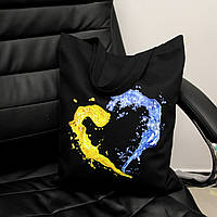 Сумка-Шопер патріотичний з принтом серце, чорна сумка для покупок, велика сумка з тканини