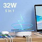 TU  TU Беспроводное зарядное устройство Ldnio AW003 3 USB/ Type-C QC PD 32W белое, фото 6