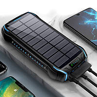 PowerBank i26W на солнечной батарее, c фонариком и беспроводной зарядкой, 26800 (20500 mAh), чёрный с синим.
