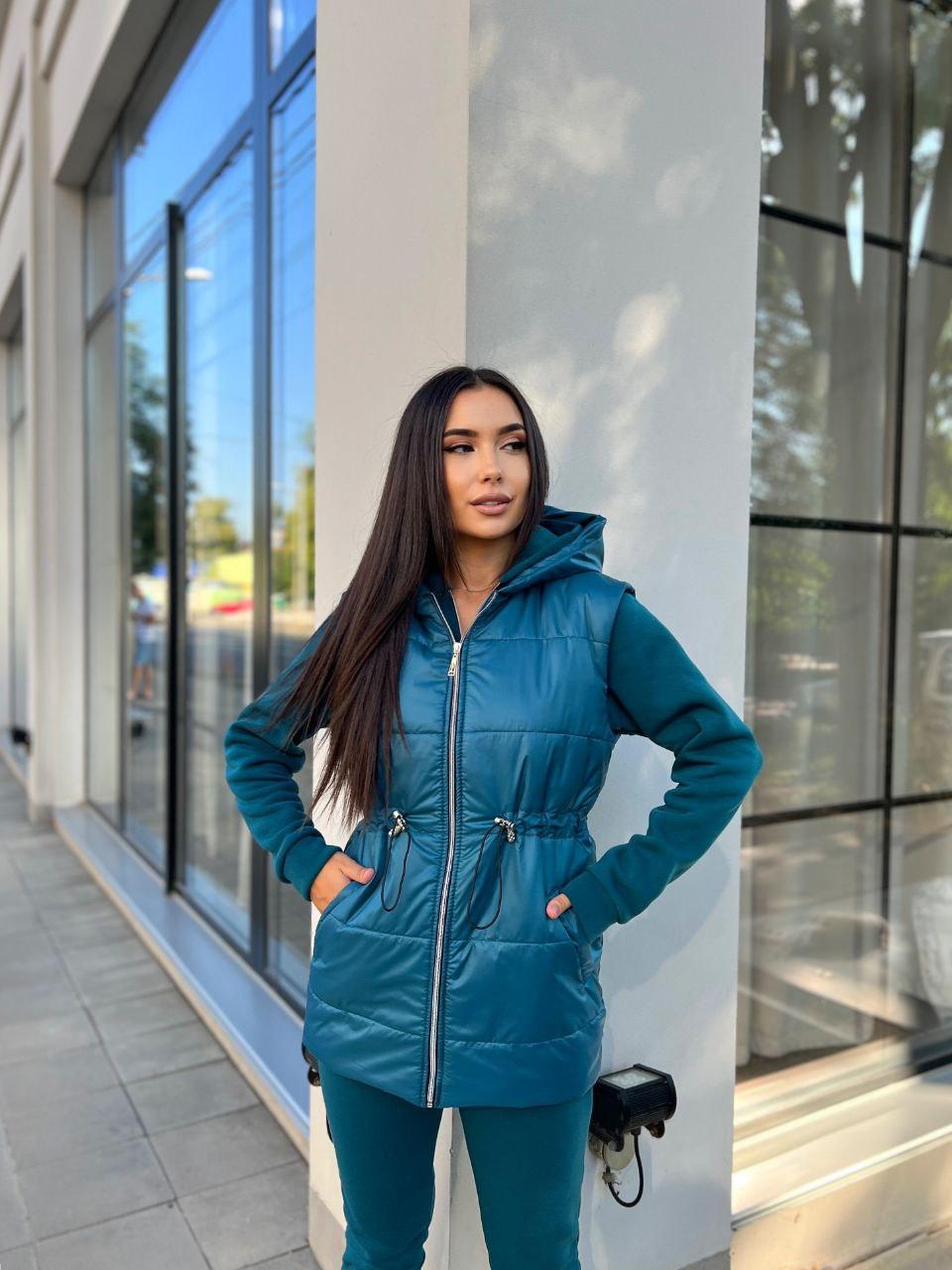 Женский спортивный костюм тройка НА ФЛИСЕ с жилеткой Розмір - 42-44,  46-48,  50-52., фото 1