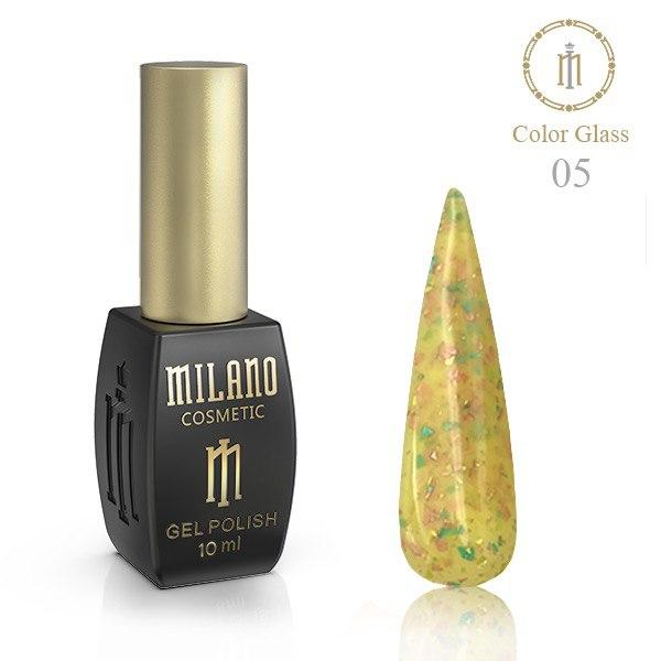 База Milano Color Glass 10мл №5 кольорова база з поталлю базове покриття для нігтів для манікюру з пластівцями юки