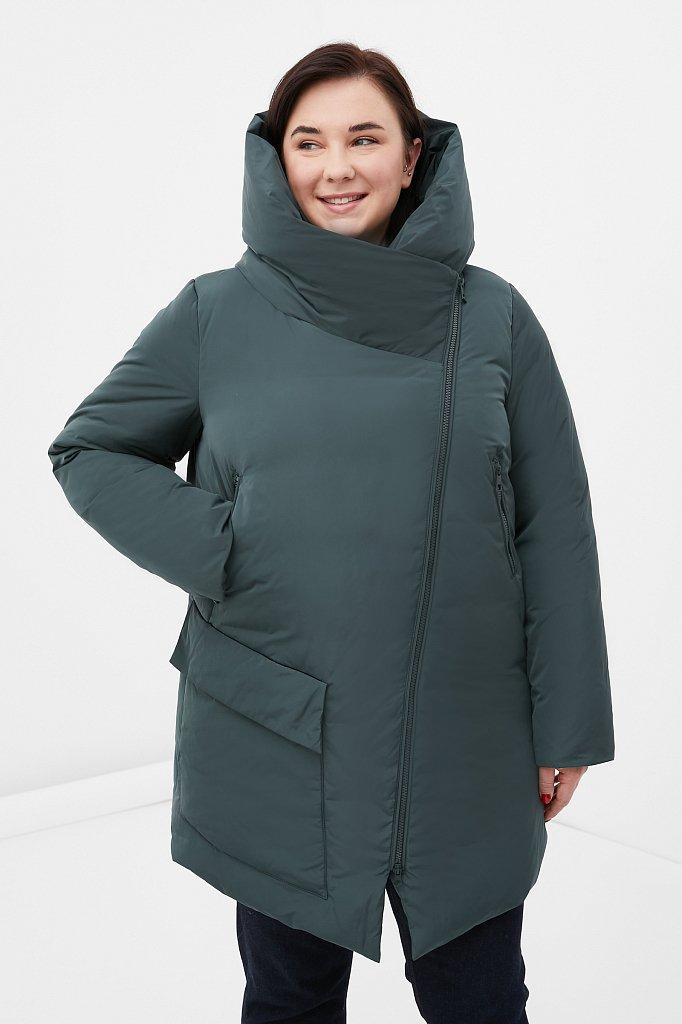 Подовжений жіночий пуховик Finn Flare FWB160135-530 Plus Size зелений XL