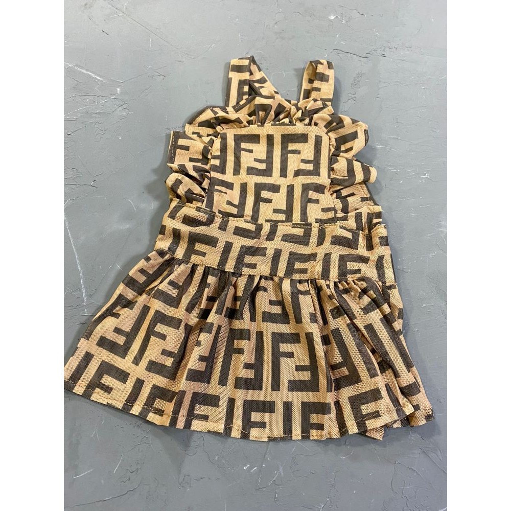 Брендове літнє плаття для собак Fendi шовкове на бретельках, коричневе