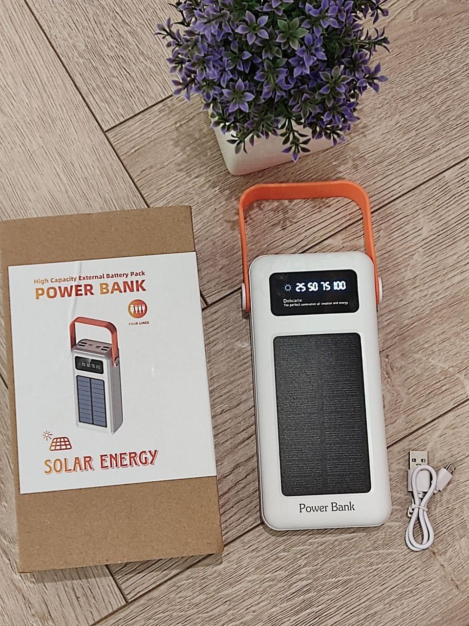 Power Bank на сонячній батареї 30000mAh з 4 кабелями (Реальна потужність) Павер банк