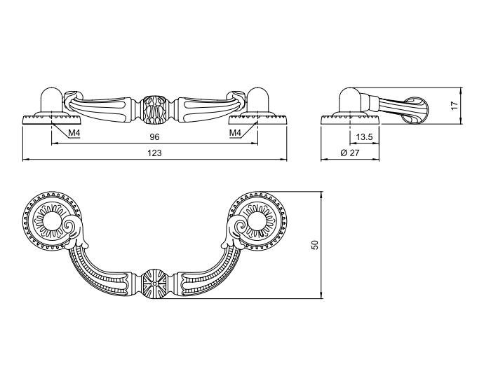 Ручка-скоба класична AMUR-030-96-AE антична бронза 96 мм