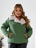 Демисезонная стеганная женская куртка с мехом Каракуля Ткань: Монклер Размер: 50-52;54-56;58-60