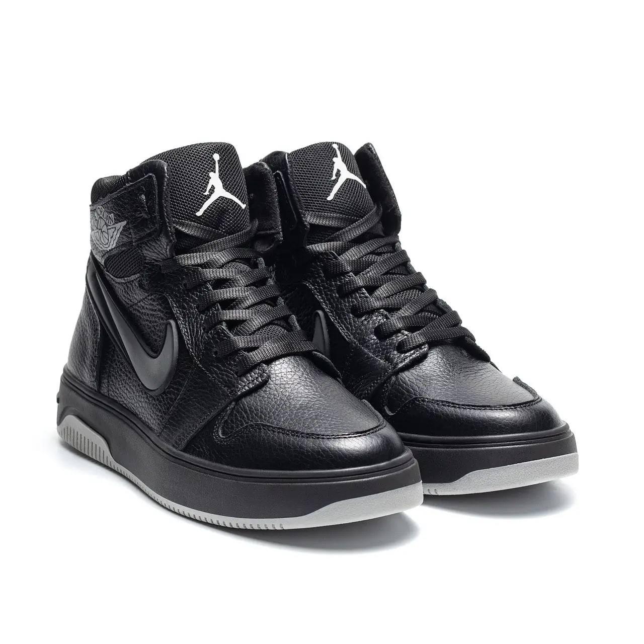 Чоловічі зимові шкіряні кросівки чорні на хутрі Nike Air Max, фото 1