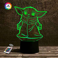 3D светильник ночник с пультом "Малыш Йоду" 3DTOYSLAMP