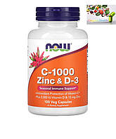 Витамин С,NOW Foods, Цинк C-1000 и D-3, 100 растительных капсул