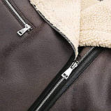 Жіноча подовжена коричнева дублянка в стилі оверсайз., фото 7