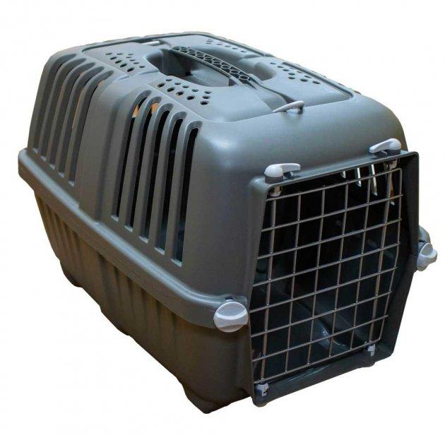 Переноска ECO PRATIKO 1 METAL GREY для котів та собак до 12 кг, 48х31.5х33 см з металевими дверима, графіт