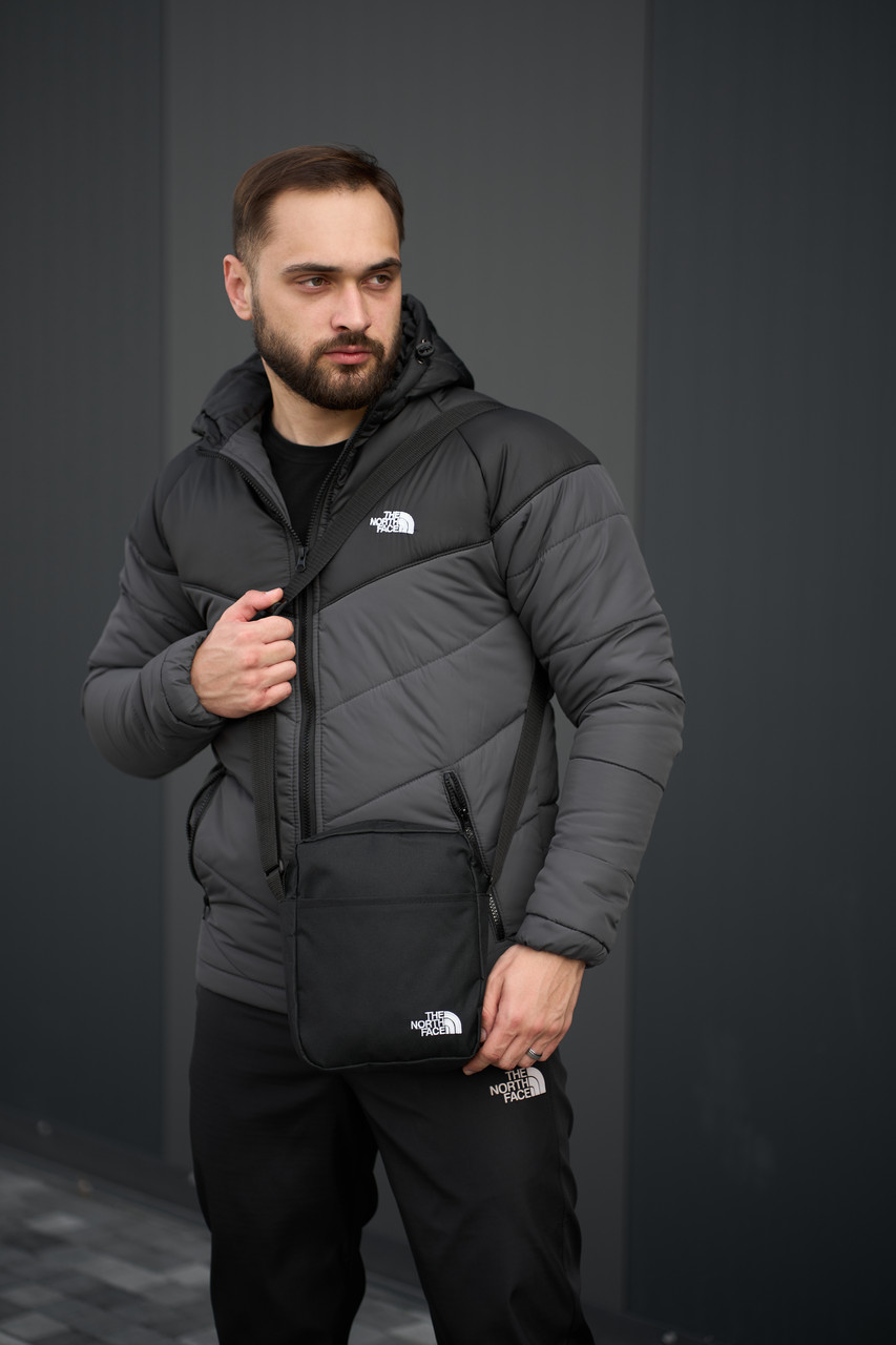 Костюм куртка штани сумка The North Face чорний-сірий чоловічий спортивний комплект весняний осінній tnf