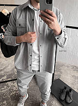 Чоловічий костюм сорочка-штани (світло-сірий) гарний стильний молодіжний комплект оверсайз skot32