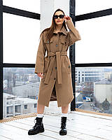 Женское демисезонное стильное пальто-рубашка пв-246 кемел