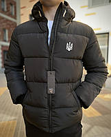 Мужская зимняя куртка Герб Украины черная, стильная, молодежная курточка с капюшоном.