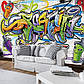 Написи флізелінові фотошпалери 368x254 см Для підлітків Барвисті графіті на цегляній стіні Найкраща якість, фото 6