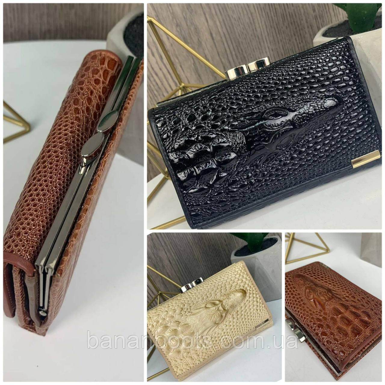 Жіночий міні клатч гаманець з крокодилом під рептилію з натуральної шкіри, фото 1