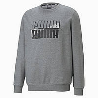 Толстовка мужская Puma Power Logo Crew Neck Sweatshirt 849791 03 (серый, хлопок, флис, спортивная, пума)