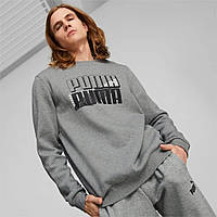 Толстовка чоловіча Puma Power Logo Crew Neck Sweatshirt 849791 03 (сірий, бавовна, фліс, спортивна, пума)