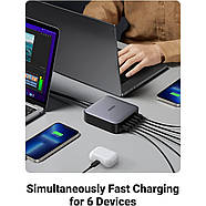 МЗП для швидкої зарядки UGREEN Nexode 200W GaN Desktop Charger 2USB+4Type-C (сірий) CD271, фото 5