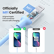 Кабель для зарядки iPhone Type-C на Lightning з чипом MFI UGREEN 20W 3A Silicone Cable 1m (синій) US387, фото 4