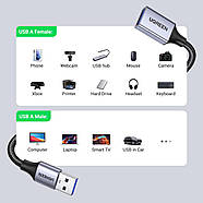 Кабель подовжувач USB 3.0 Ugreen Male to Female Extension Cable Aluminum Case 1м (чорний) US115, фото 4