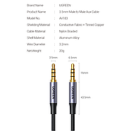 Кабель аудіо Ugreen 3.5mm Male to 3.5mm Male 4-Pole Microphone Audio Audio Aux Cable 2м (сірий) AV183, фото 10