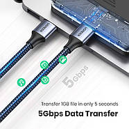 Кабель UGREEN USB-A 3.0 Male to Male AM/AM Aluminum Case Braided Cable 1м (чорний) US373, фото 6