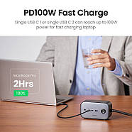 Мережевий зарядний пристрій UGREEN 100W GaN DigiNest Pro Power Strip 1USB+3Type-C+2AC (сірий) CD270, фото 6