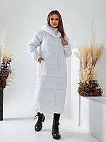 Пальто пуховик одеяло зима оверсайз с капюшоном на молнии арт. А520 белого цвета / белый