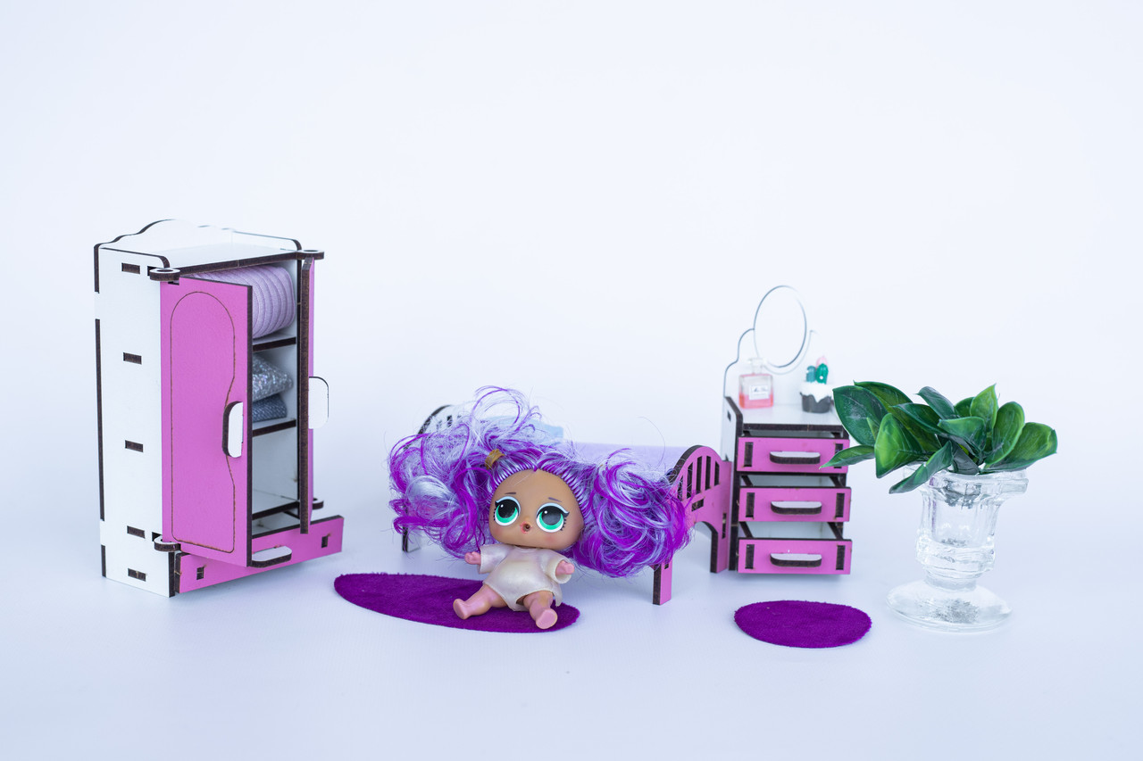 «Спальня» набор кукольной мебели ForestWood для LOL, розовый - фото 1 - id-p1950447333