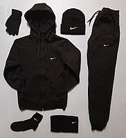 Комплект мужской зимний Nike Спортивный костюм на флисе + Шапка + Баф + Носки + Перчатки Найк зима теплый