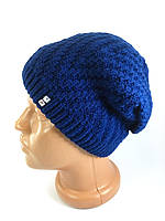 Женская шапка вязаная с флисом удлиненная Женские классические шапки осінь зима Темно-синий