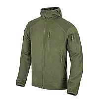 Кофта тактическая флисовая Helikon-Tex LPHA HOODIE Jacket - Grid Fleece , военная теплая зимняя флиска олива