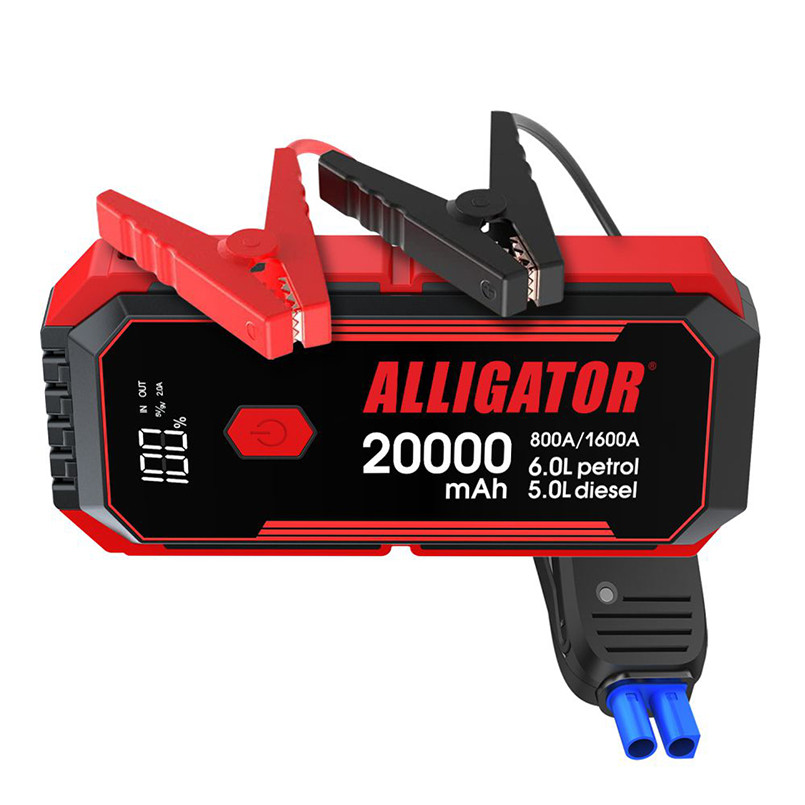 Портативное пусковое устройство Alligator Jump Starter 800 A / 1600 A, 20000 mAh со Smart-клеммами (JS843)