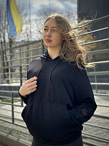 Жіночий демісезонний худі Вільний чорний (двонитка)