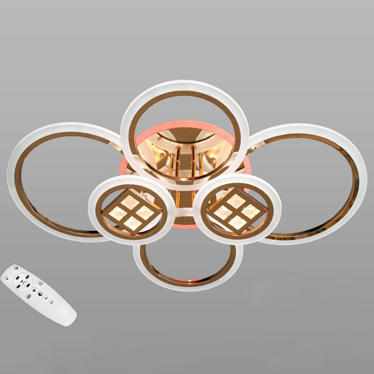 Світлодіодна люстра 130 Вт з підсвічуванням основи та пультом д/к колір каркасу золотий D-AD9311/6G LED 3color dimmer, фото 1