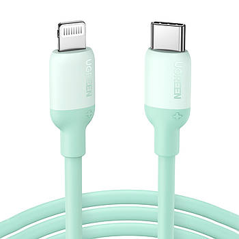 Кабель для зарядки iPhone Type-C на Lightning з чипом MFI UGREEN 20W 3A Silicone Cable 1m (зелений) US387