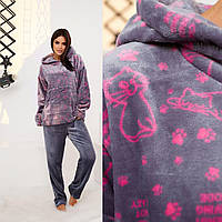 Женская махровая пижама теплая цвет мокко XS-M, L-XL, 2XL-3XL, 4XL-5XL | Махровый домашний костюм Баклажан, XS-S