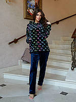 Женская махровая пижама теплая цвет мокко XS-M, L-XL, 2XL-3XL, 4XL-5XL | Махровый домашний костюм Синий, 4XL-5XL