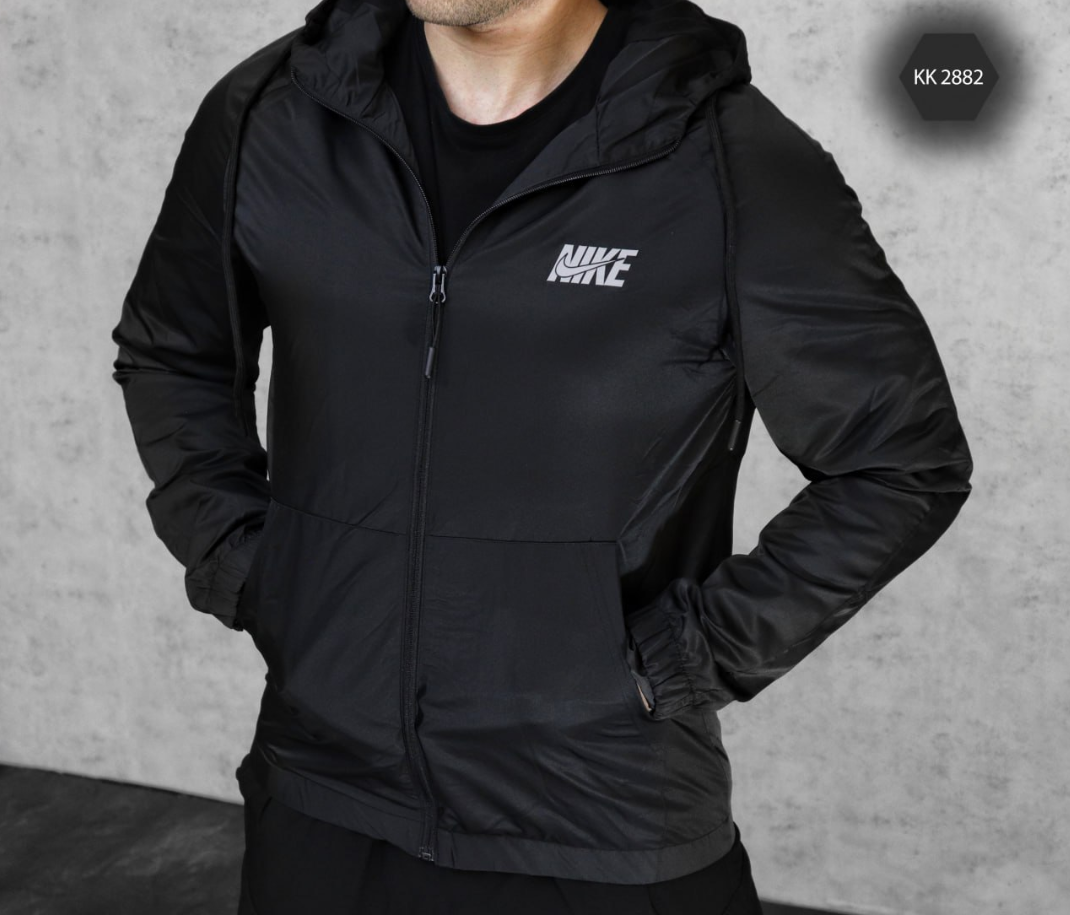 Купить Спортивная Мужская Ветровка Nike Полностю Черная, Куртка Осенняя ...